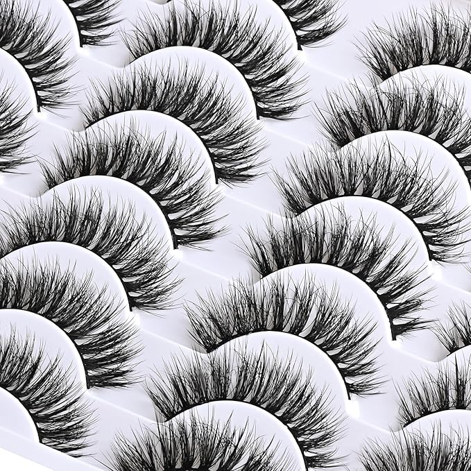 APCYUST Lashes False Eyelashes Natural Lashes Wispy 14 Pairs Fake Eyelash Reusable Lash Strips Fluffy Eye Lashes Pack Short Mink Strip Lashes Natural Look Wispies Cateye Lashes for Women