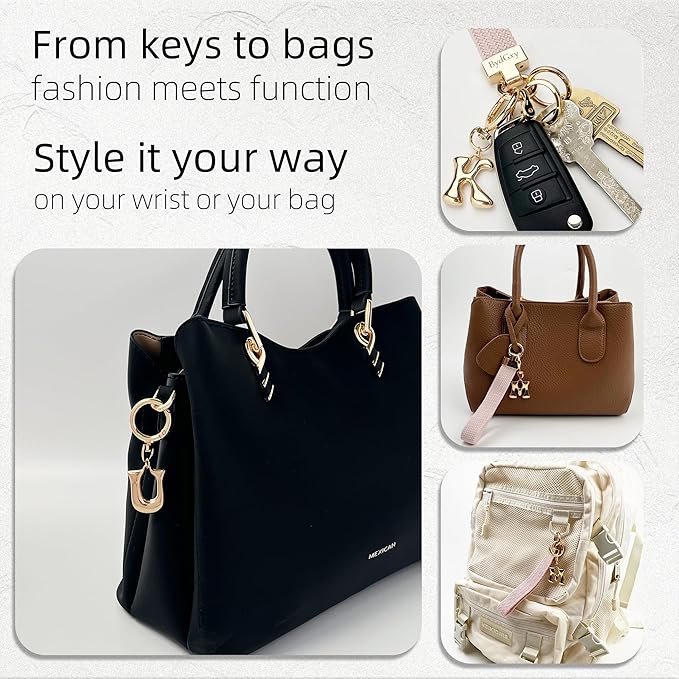 Stretchy Wristlet Initial Keychain, Key Chains Women Cute with Keyring, Llaveros para Mujer, Car Key Accessories