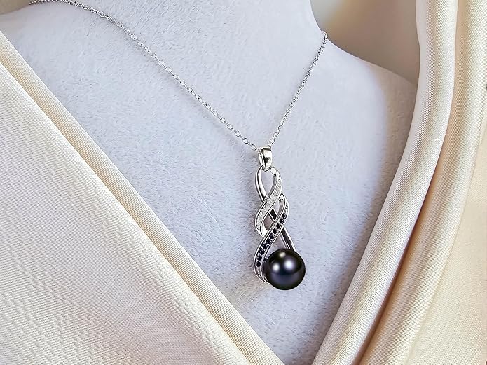 PEARLURA Natural AAA+ 9mm Natural Black pearl necklace for women - Real pearl necklace (18k gold platted 925 sterling Silver)- Gifts For Wife Wedding Anniversary - cultured pearl necklaces for women - necklace for wife birthday - jewellery for women