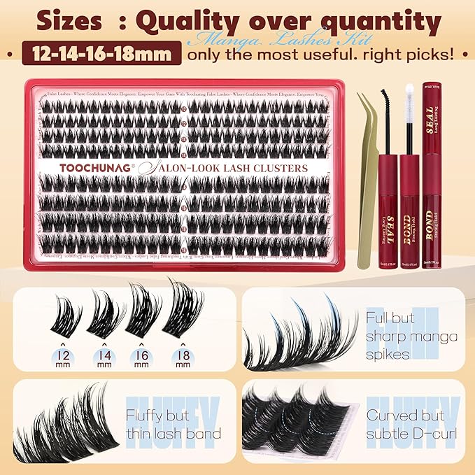TOOCHUNAG 12-18mm Manga Volume Lash Clusters Wispy Individual Lashes Natural Cluster Lashes for DIY Eyelash Extension