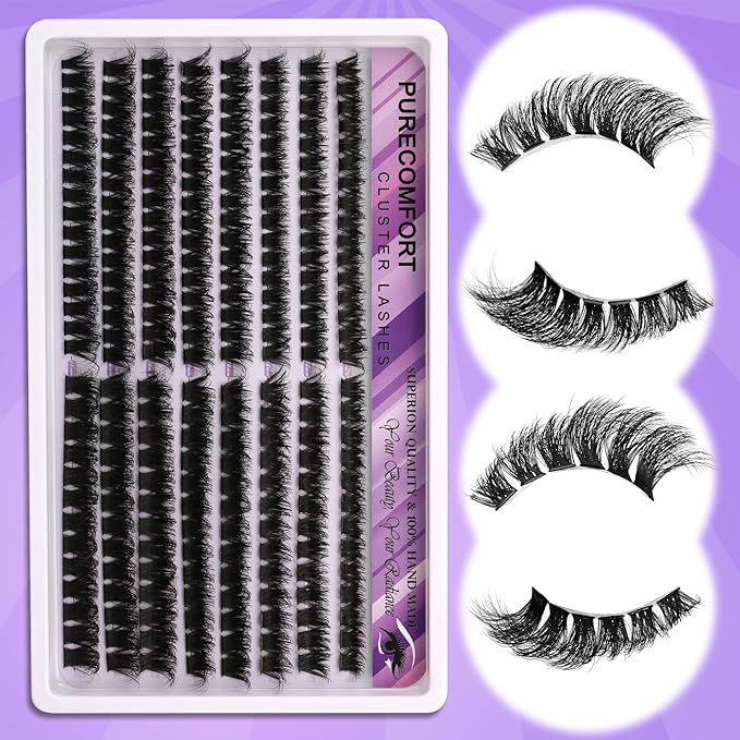 DIY Lash Extension Kit, 232 Cluster Lashes 2 Densities (100P/150P) 10-18mm Mixed Length, Knot-Free Handmade Lashes with Bond/Seal Glue, Remover & Tweezers, Beginner-Friendly for Daily & Party Looks