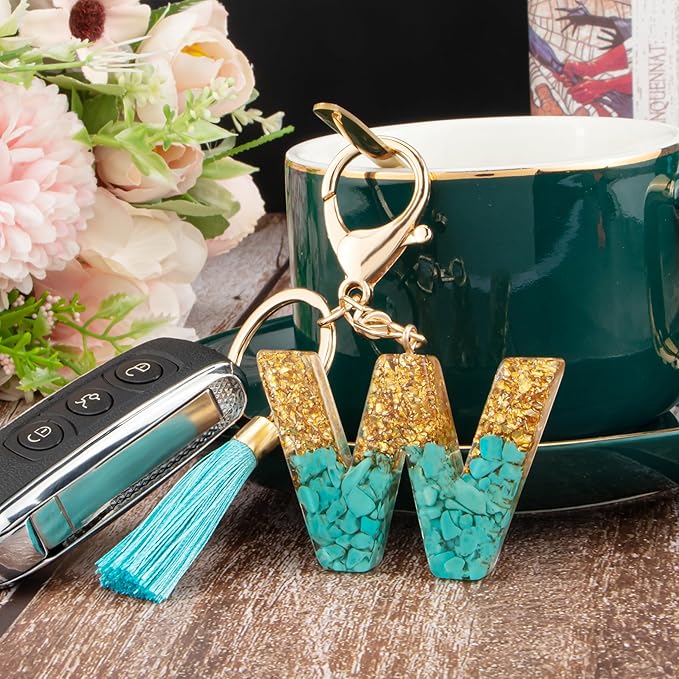 Suweibuke Cute Pink Key Chains for Women Girls, Initial Letter Keychains with Tassel, Charms for Key Purse Handbags Backpacks