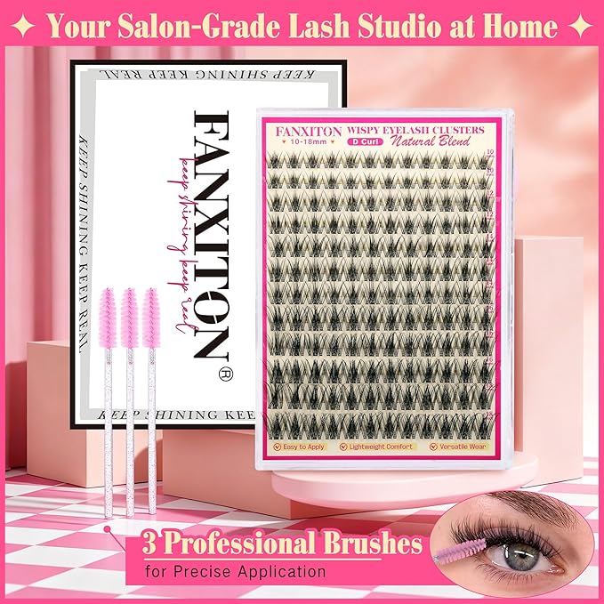 Wispy Lash Clusters Kit Natural Look Eyelash Cluster Eyelash Extensions Short Eye Lashes Natural Looking with Lash Brush DIY Lash Extension Kit Individual Lashes Kit For Beginners (No Glue)