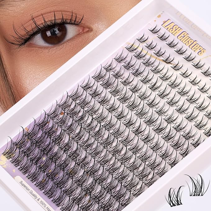 D Curl Lash Clusters Extensions 154 Pcs Individual Eye lash Clusters Natural Cluster Eyelash Lashes Wispy Clusters Lashes Makeup at Home - DIY Lash Extension Kit for Self Application Mix