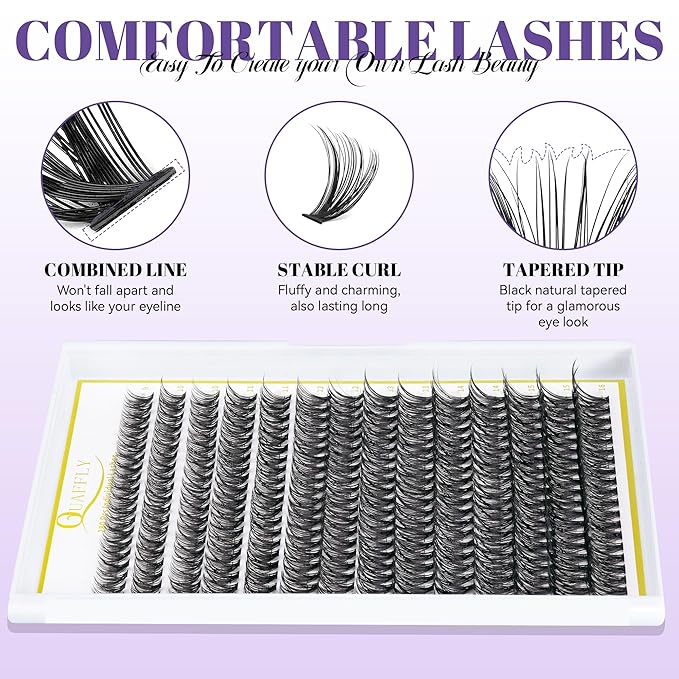QUAFFLY 5-Pack False Eyelashes Kit with Lash Glue & Seal, Remover, Tweezers, Curler | Professional Lash Extension Set for Natural/Dramatic Look, Reusable, Salon & Home Use