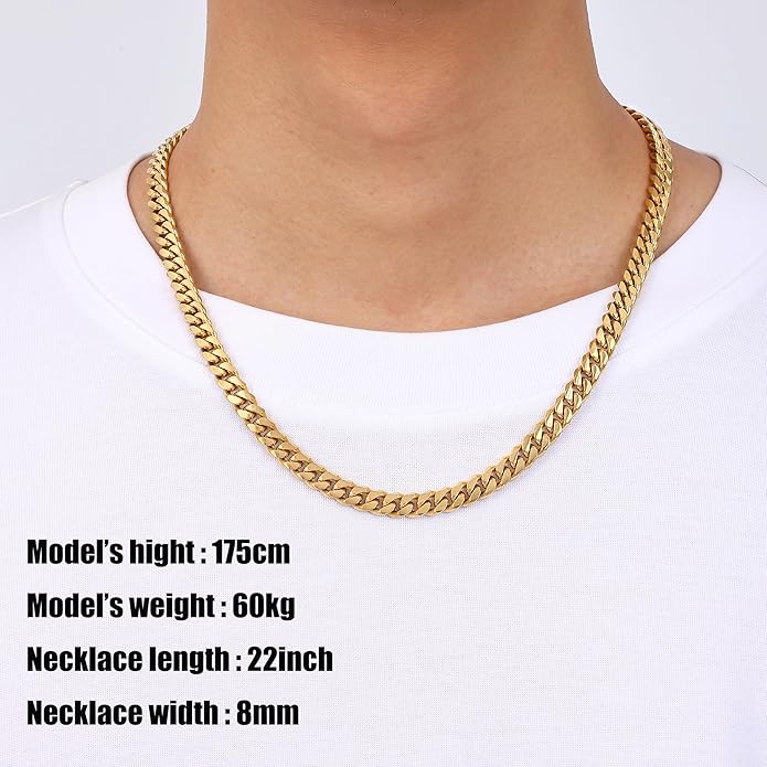 Fiusem 3.5mm Cuban Link Chains for Men, Silver Tone/Black/14K Gold Plated Stainless Steel Necklace Chain, Mens Necklace 16, 18, 20, 22, 24, 26, 28 Inch