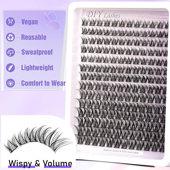 Lash Clusters Natural Wispy Cluster Eyelash Extensions 10-18mm Individual Lashes DIY Cluster Lashes Extension Soft Comfortable Eyelash Clusters with Thin Band by Himirell