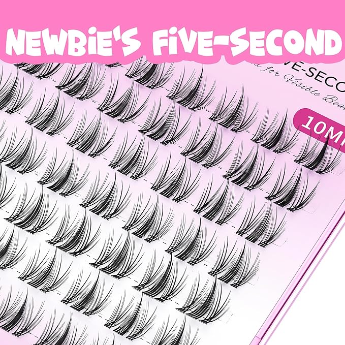VEYESBEAUTY Lash Clusters Eyelash Extensions Thin & Invisible Band DIY Individual False Eyelashes Newbie's Five-Second Series Wispy Lash Tray for Self-application, Manga Lashes10mm Length