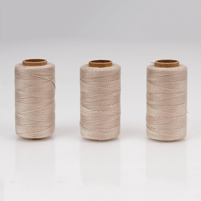 Lusecarl Polyester Thread 110 Yards Each Spool for Hair Extensions, 3 Rolls Weave Sewing Threads for Hand Sewing, Making Wigs DIY (3 Thread, Blond)