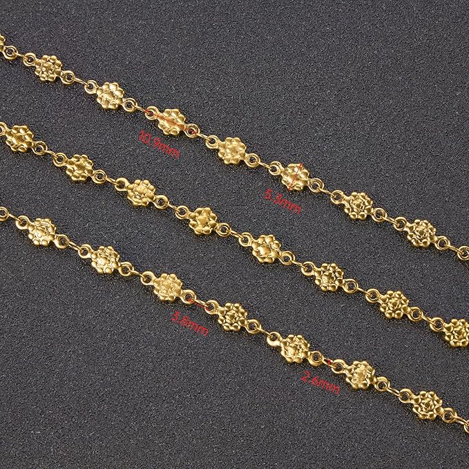 UMAOKANG 13 Feet Gold Plated Chains for Jewelry Making Stainless Steel Flower Link Chain Bulk on Spool