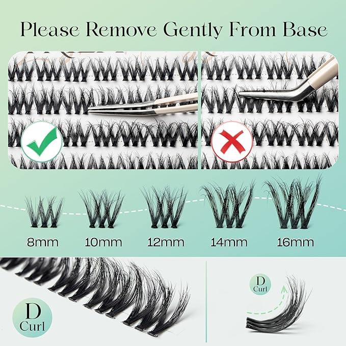 VYRILA Lash Clusters 0.05mm Individual Lashes, 3D Wispy Lashes Clusters, 0.1mm Super Thin Band Resuable Natural Lashes,D Curl Faux Mink Lashes,108pcs Lash Extension (Green Cozy-D-0.05-8-16mix)