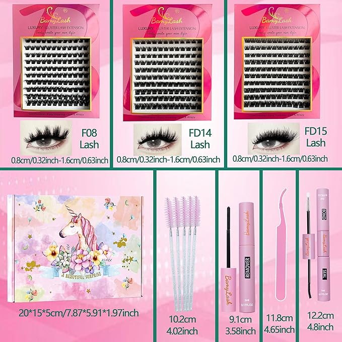 BamyLash DIY Cluster Lash Extension Kit, Professional Volume Eyelash Set, Black (F08+FD14+FD15 Lash Set)