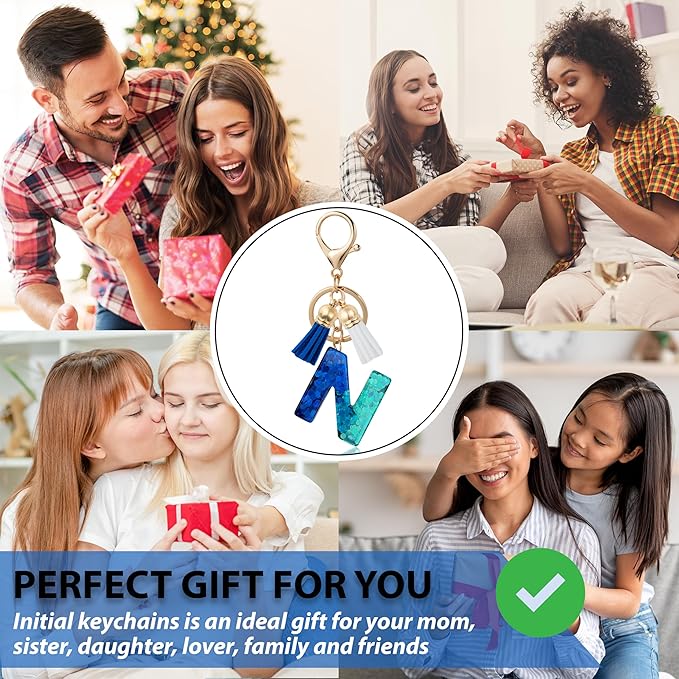Initial Letter Keychain Cute Resin with 2 PU Tassel, Letter Keychain for Backpack Charms, Initial Keychains for Women