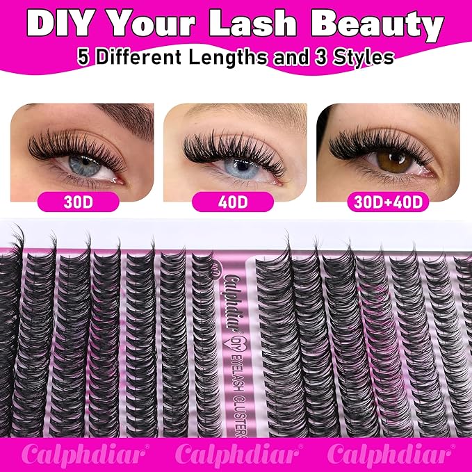 Calphdiar Natural Lash Clusters 30D+40D Eyelash Clusters 8-16mm Cluster Eyelash Extensions Wispy Lashes Clusters 240Pcs Individual Lashes DIY Lash Extension for Beginners