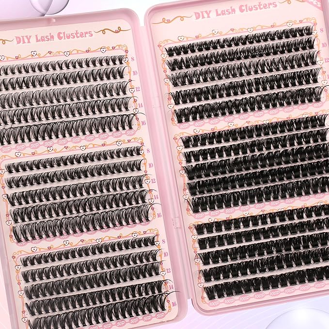Gmagictobo Lash Clusters Wispy Lash Clusters Kit 570Pcs Lash Extension Kit Volume DIY Individual Lashes Clusters Thin Band Eyelash Extension Kit Lash Glue Lash Tweezers