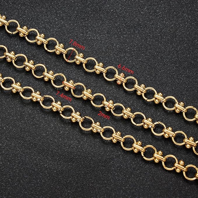 UMAOKANG 2 Meters Gold Plated Stainless Steel Chains for Jewelry Making Circle Link Chain on Spool with Jump Rings and Lobster Clasps