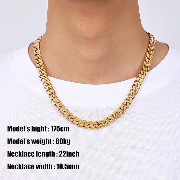 Fiusem 3.5mm Cuban Link Chains for Men, Silver Tone/Black/14K Gold Plated Stainless Steel Necklace Chain, Mens Necklace 16, 18, 20, 22, 24, 26, 28 Inch