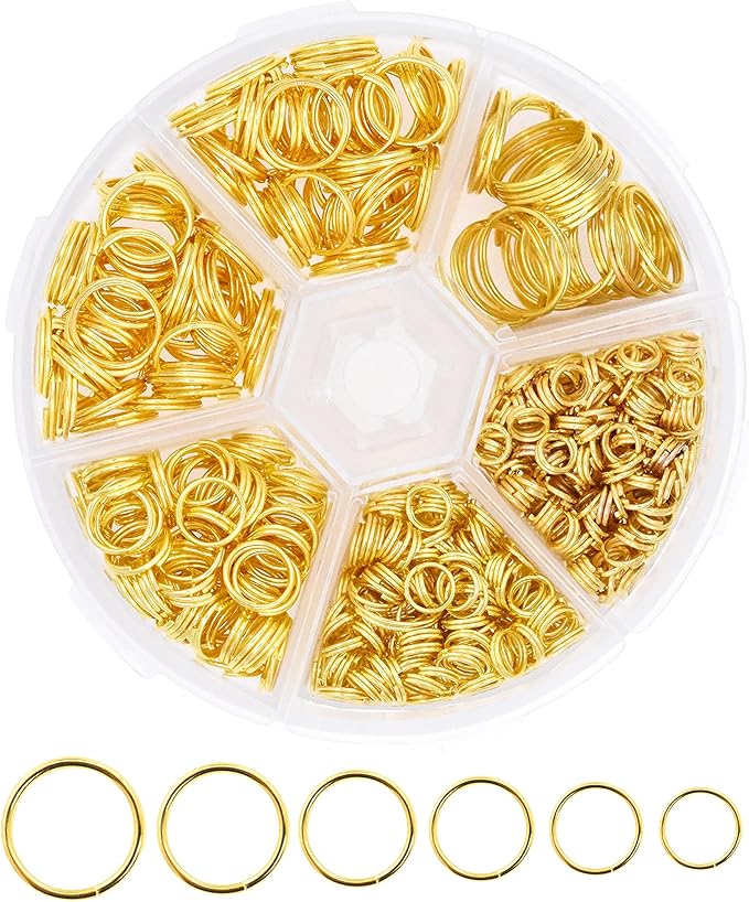 Mandala Crafts Assorted Gold Colored Double Jump Rings for Jewelry Making - 540 Pcs Mini Split Key Rings Set for Crafts, DIY Keychains, and Accessories