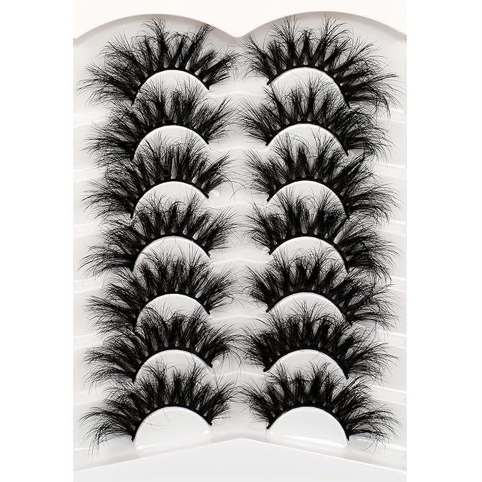 Pooplunch Cat Eye Faux Mink Lashes 25MM False Eyelashes Dramatic 8D Volume Thick Long Fake Eye Lashes Strips 7 Pairs Pack