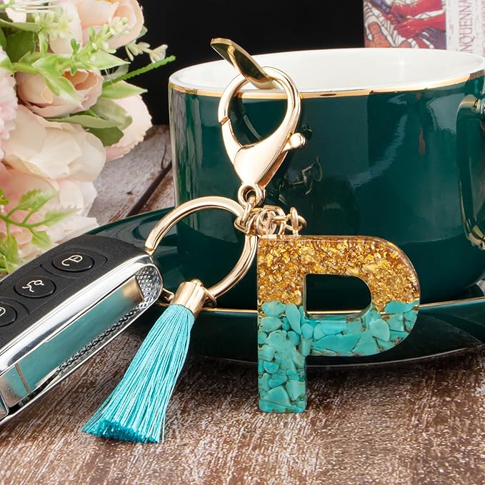 Suweibuke Cute Pink Key Chains for Women Girls, Initial Letter Keychains with Tassel, Charms for Key Purse Handbags Backpacks