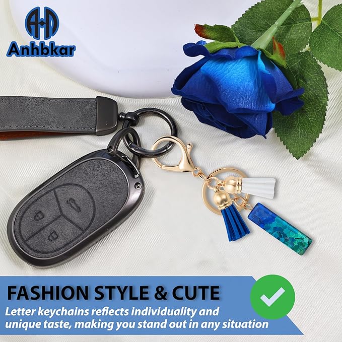 Initial Letter Keychain Cute Resin with 2 PU Tassel, Letter Keychain for Backpack Charms, Initial Keychains for Women