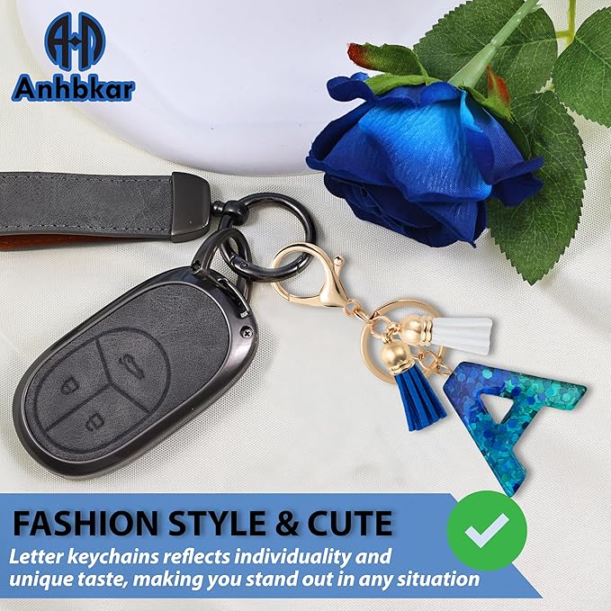 Initial Letter Keychain Cute Resin with 2 PU Tassel, Letter Keychain for Backpack Charms, Initial Keychains for Women