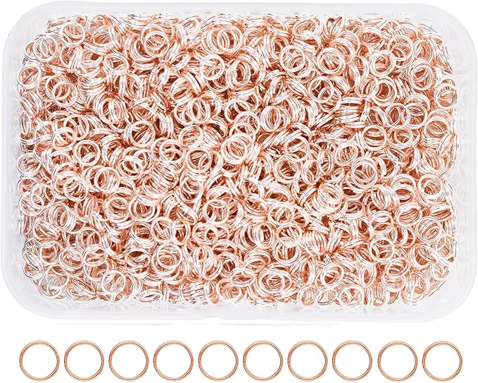Mandala Crafts 5mm Rose Gold Colored Double Jump Rings for Jewelry Making - 1500 Pcs Small Split Key Rings Set for Crafts, DIY Keychains, and Accessories
