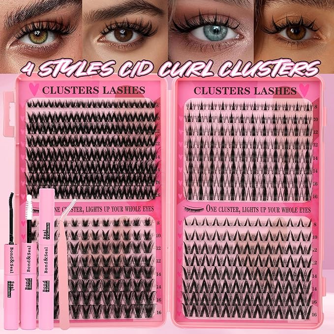 Gmagictobo Manga Lash Clusters Kit Spiky Lashes Clusters Fairy Wispy Lash Clusters Wet-Look Anime Lashes Pack 384 Pcs C/D Curl Fluffy Individual Lashes Lash Bond and Seal Lash Tweezers