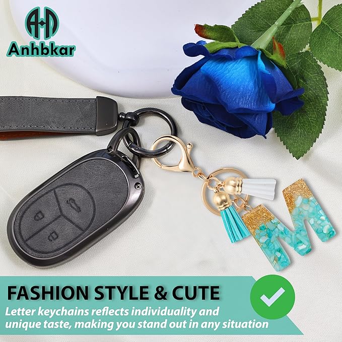 Initial Letter Keychain Cute Resin with 2 PU Tassel, Letter Keychain for Backpack Charms, Initial Keychains for Women