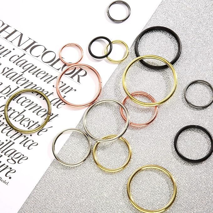Hotop 35 Pieces Metal O Ring Multi Purpose Non Welded Round Metal Key Ring for Keychains Macrame Dog Leashes Camping Belt Hardware Bag DIY Accessories, 5 Sizes(Colorful)