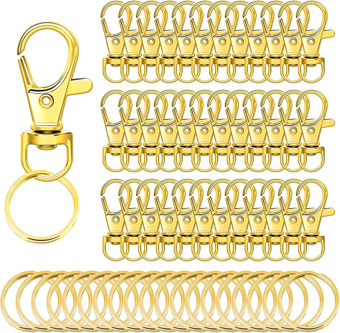 SANNIX 60pcs Gold Swivel Snap Hooks with Key Rings,Keychain Clip Hooks, Key Chain Rings, Lobster Claw Clasps for Lanyard Clip Jewelry Making Crafts