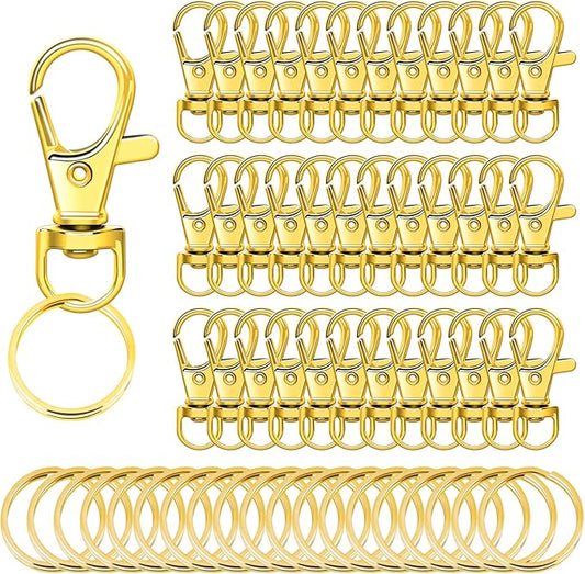 SANNIX 60pcs Gold Swivel Snap Hooks with Key Rings,Keychain Clip Hooks, Key Chain Rings, Lobster Claw Clasps for Lanyard Clip Jewelry Making Crafts