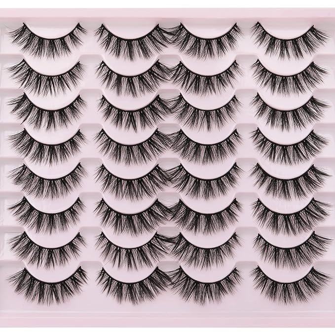 JIMIRE Wispy Faux Mink Cat Eye Lashes Fluffy Crossed Volume False Eyelashes Natural Look Handmade Premium Quality Reusable 16 Pairs Pack
