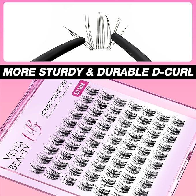 VEYESBEAUTY Lash Clusters Eyelash Extensions Thin & Invisible Band DIY Individual False Eyelashes Newbie's Five-Second Series Wispy Lash Tray for Self-application, Manga Lashes10mm Length