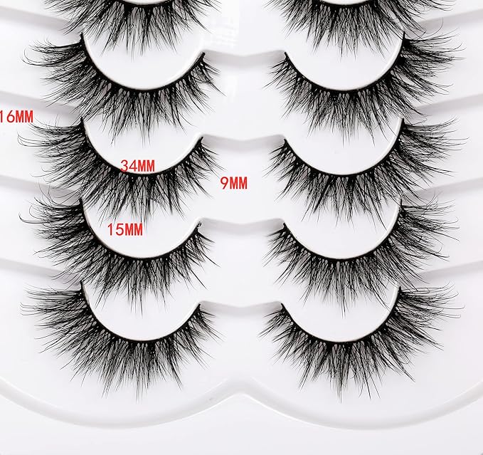Pooplunch False Eyelashes Fairy Lashes Wispy Crossed Faux Mink Lashes Cat Eye Look Fluttery Volume 8D Fake Eyelashes Faux Mink Lashes Strips 7 Pairs Pack