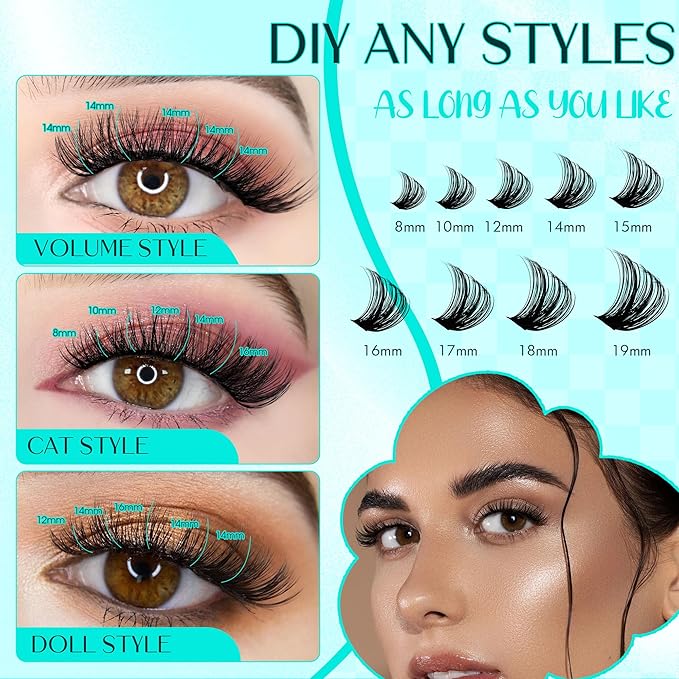 Eyelash Clusters Fluffy Lash Clusters Thick 280pcs Cluster Eyelash Extensions DIY At Home Individual Lashes Cluster Lashes by GEMERRY（80P+100P-10-18mm)