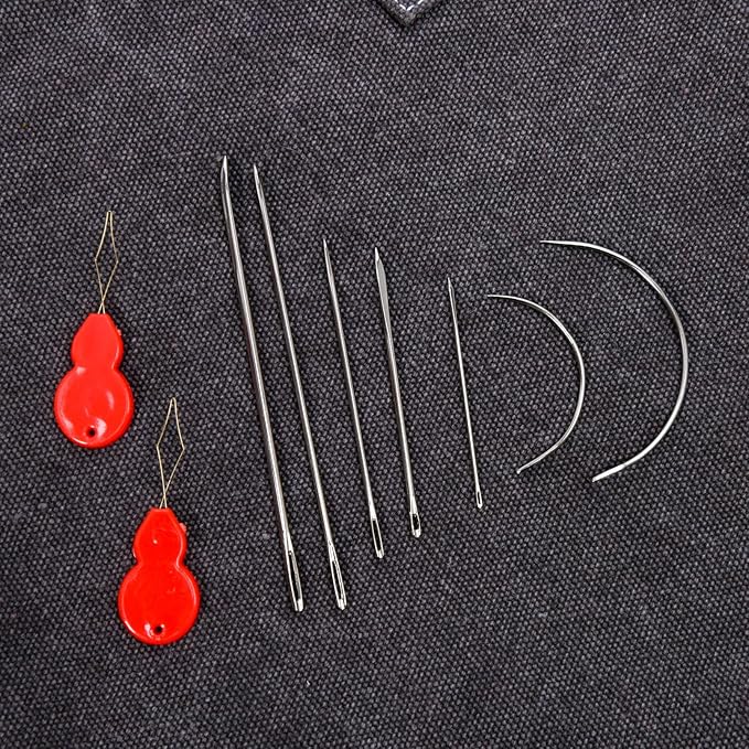 Heavy Duty Hand Sewing Needles Kit, 14 PCS with 10 Leather & 4 Curved Needles for Home Upholstery, Carpet Canvas Repair