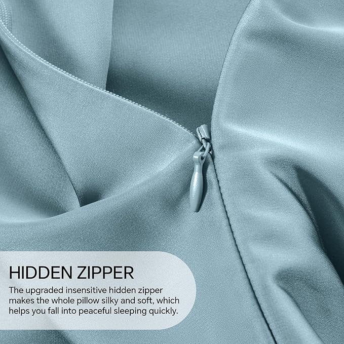 INFIIXSO Mulberry Silk Pillowcase for Hair and Skin, Silk Pillow Cases Queen Size Set of 2 with Hidden Zipper 20"x30", Ultra Smooth and Soft Cooling Pillow Cases for Hot Sleepers(Airy Blue, 2 Pack)