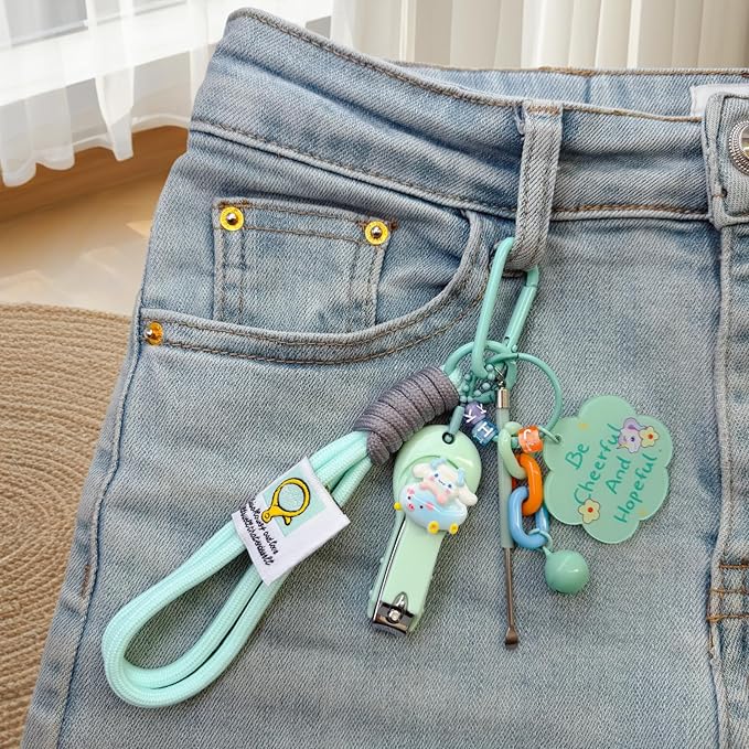 Cute Keychain with Nail Clipper Ear Pick for Women Girls Cute Key Chain Wristlet Cartoon Keychain Lanyard