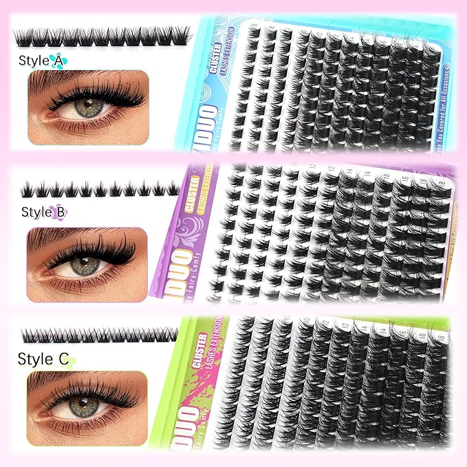 YIDUO 3 Styles Lash Clusters Kit Bulk Packs with 2×Bond&Seal Volume/Manga/ultra/Dramatic Eyelash Extensions 8-18mm lashes Clusters Kit Wispy D Curl Individual Fake Eyelashes Kit DIY at Home Easily