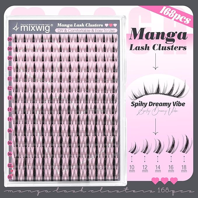 Manga Lash Clusters Fairy Eyelash Clusters Anime Cluster Eyelash Extensions Natural Wispy Individual Lashes Spiky Invisible Band Lash Extension CD Curly 10-18MM DIY Viva Cluster Lashes by Lvmixwig
