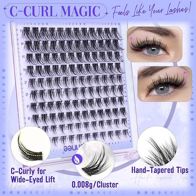 Wispy Lash Clusters Natural Looking Eyelash Extensions Fairy Lash Extension Cluster Lashes Individuals DIY Lash at Home 8-16MM C-Curly Whispy Eyelash Cluster Pack 120 Pcs by Mavphnee