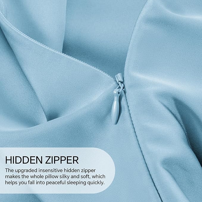 INFIIXSO Mulberry Silk Pillowcase for Hair and Skin, Silk Pillow Cases King Size with Hidden Zipper 20x40 Inches, Super Smooth and Soft Cooling Pillow Cases for Hot Sleepers(Light Blue, 1 Pack)