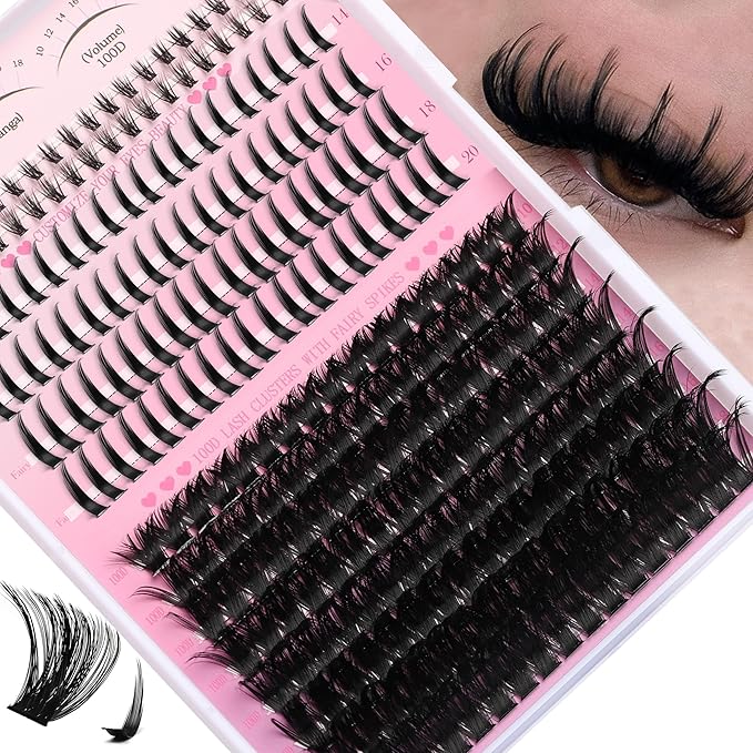 YIDUO Lashes Clusters Kit Bottom Lashes with Spikes 100D Cluster Eyelash Extensions Kit 10-120mm D Curl Volume Manga DIY Individual Strips Lashes Thick with Lash Bond and Seal Tweezers Remover