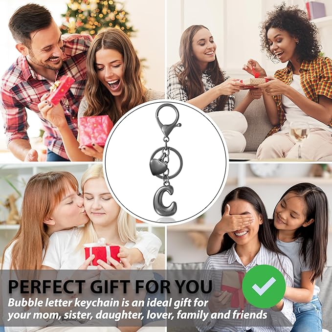 Heart Bubble Letter Keychain for Women, Girls - Cute Keychain with Initial - Alphabet Keychain for Bag Charm, Handbag