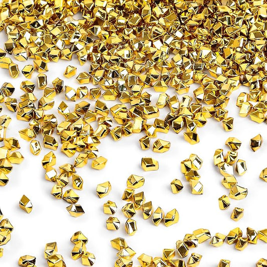 DOMESTAR 4200PCS Gold Fake Ice Rocks, 1LB Acrylic Crushed Ice Rocks Mini Fake Diamonds for DIY Craft Wedding Vase Fillers 0.2" x 0.28"
