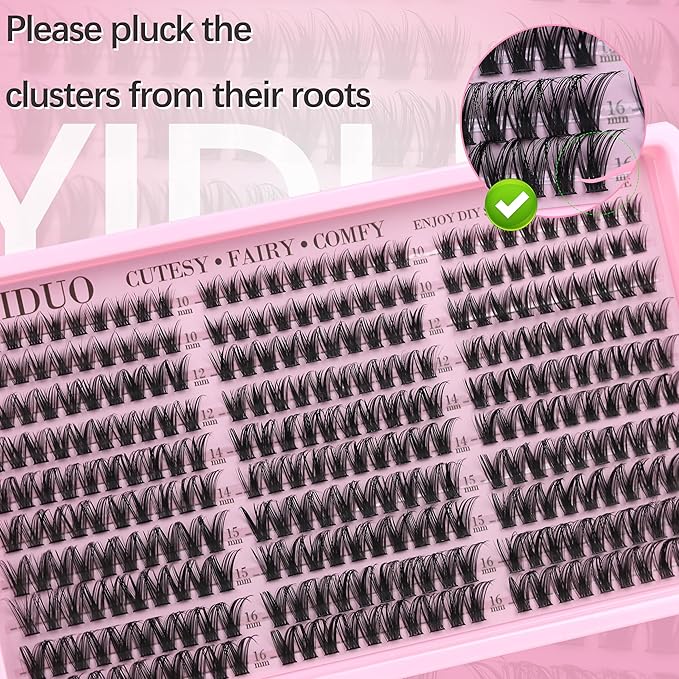 YIDUO Natural Wispy Eyelash Clusters Lashes Clusters Kit 10-16mm DIY Lashes Extension Kit 300pcs C Curl Individual Lashes Cluster with Lash Bond and Seal|Removers|Tweezers
