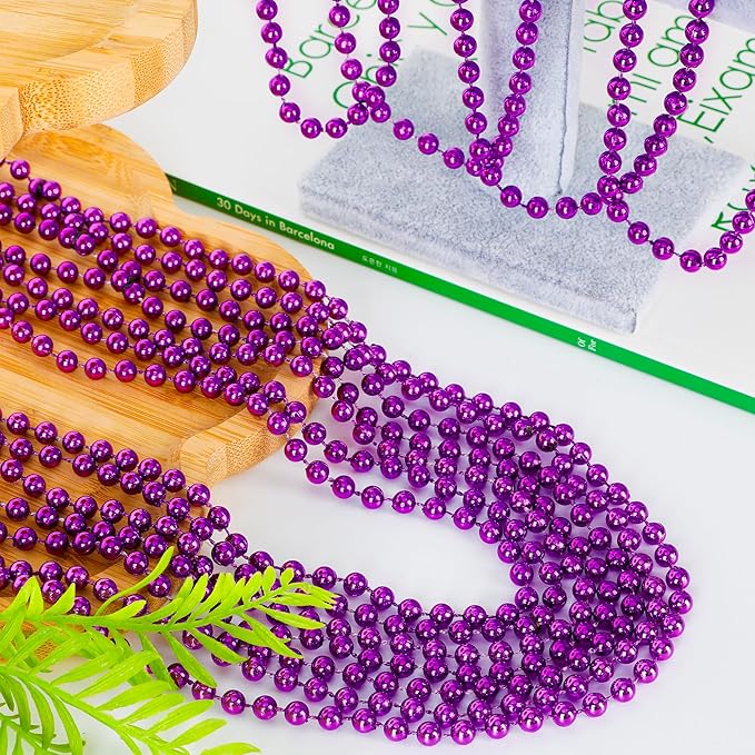 EOBOH 200PCS Mardi Gras Beads, Purple Bead Necklace Party Favors, 33" Holiday Halloween Necklaces Party Parade Throw Accessories, Mardi Gras Halloween Wedding Birthday Celebrations Decorations Bulk