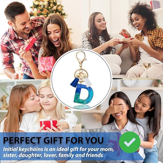 Initial Letter Keychain Cute Resin with 2 PU Tassel, Letter Keychain for Backpack Charms, Initial Keychains for Women