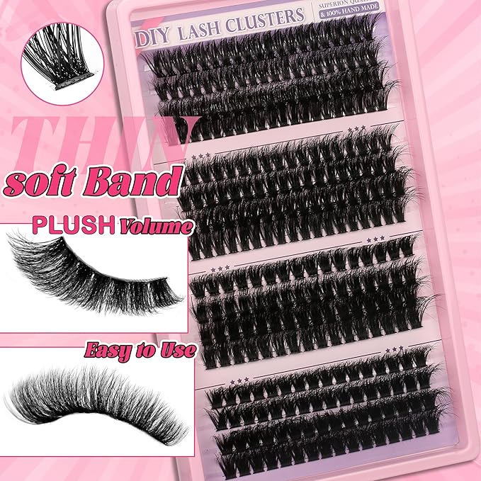 Himirell 280 Pcs Lash Clusters Extensions Kit - 60D 80D 100D 120D Faux Mink Individual Eye Lash 12-18mm Clusters with D Curl Downy Wispy Lash Clusters for Lash Extension at Home